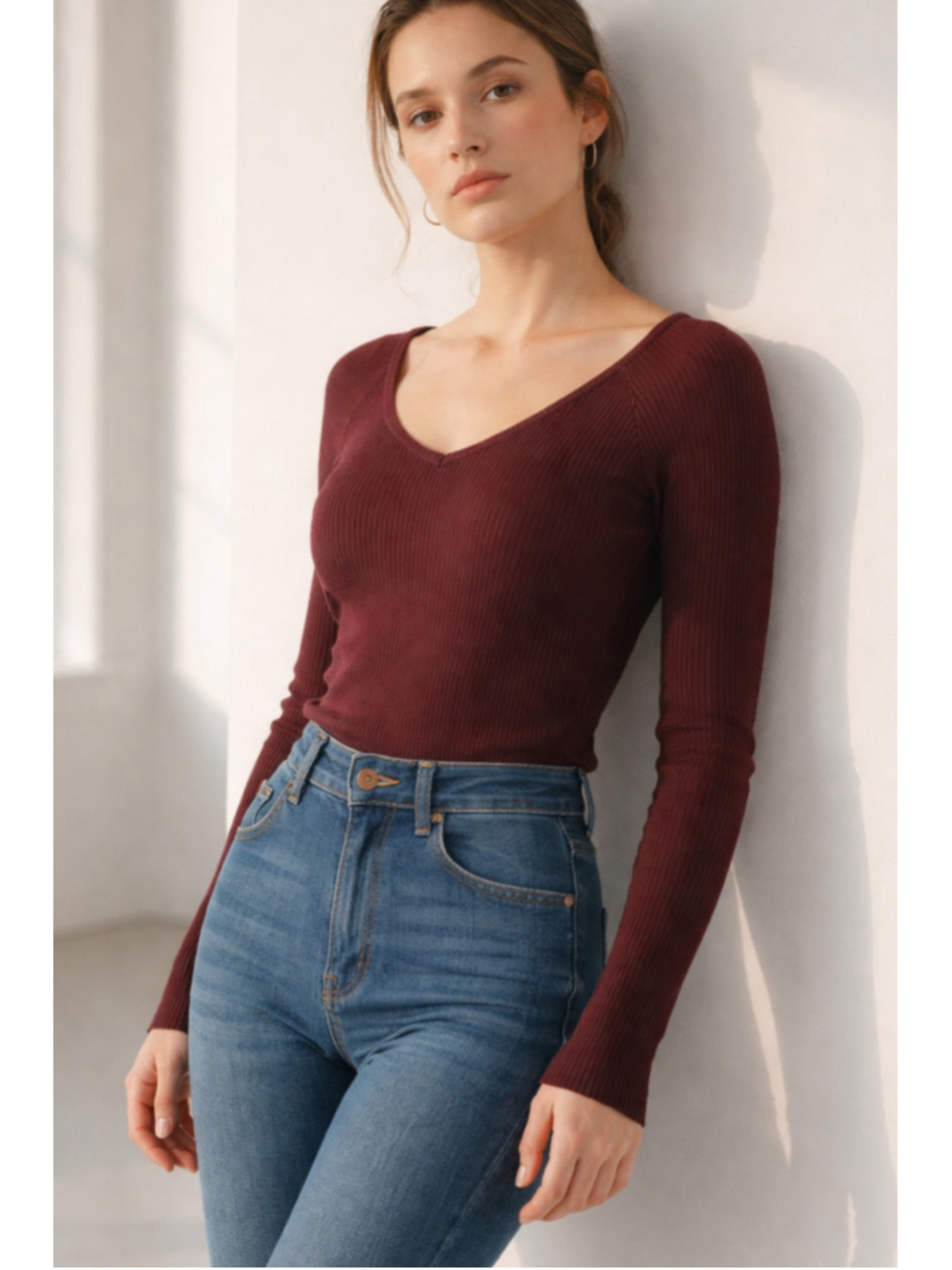Commense Rib Knit V-Neck Sweater Medium